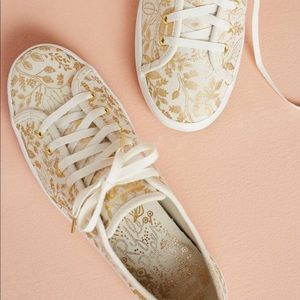 Anthropologie Rifle Paper Keds gold sneakers